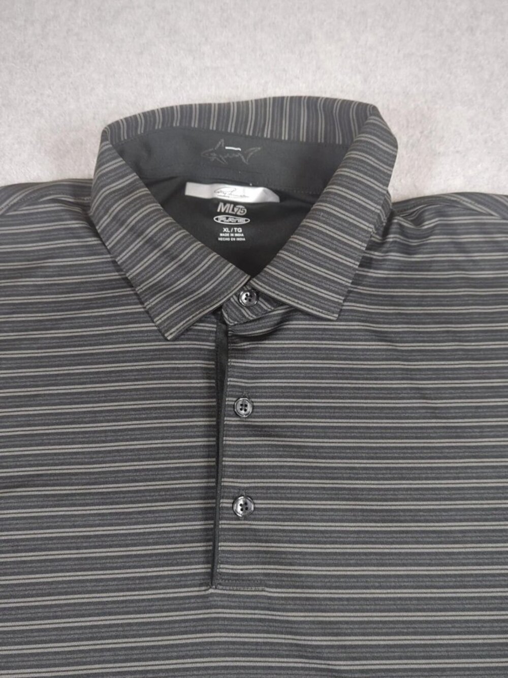 Greg Norman Polo Shirt Men's XL Gray Striped Golf Performance Play Dry ML75